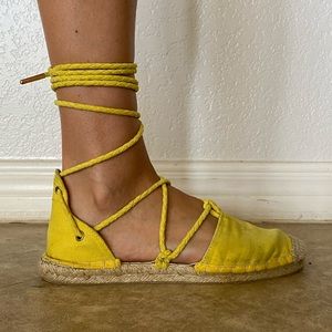 Yellow JustFab lace up flats